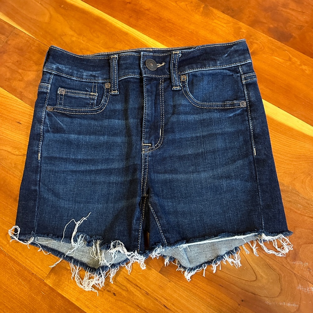 American Eagle HI-RISE SHORTIE next-level stretch shorts in dark denim size 00